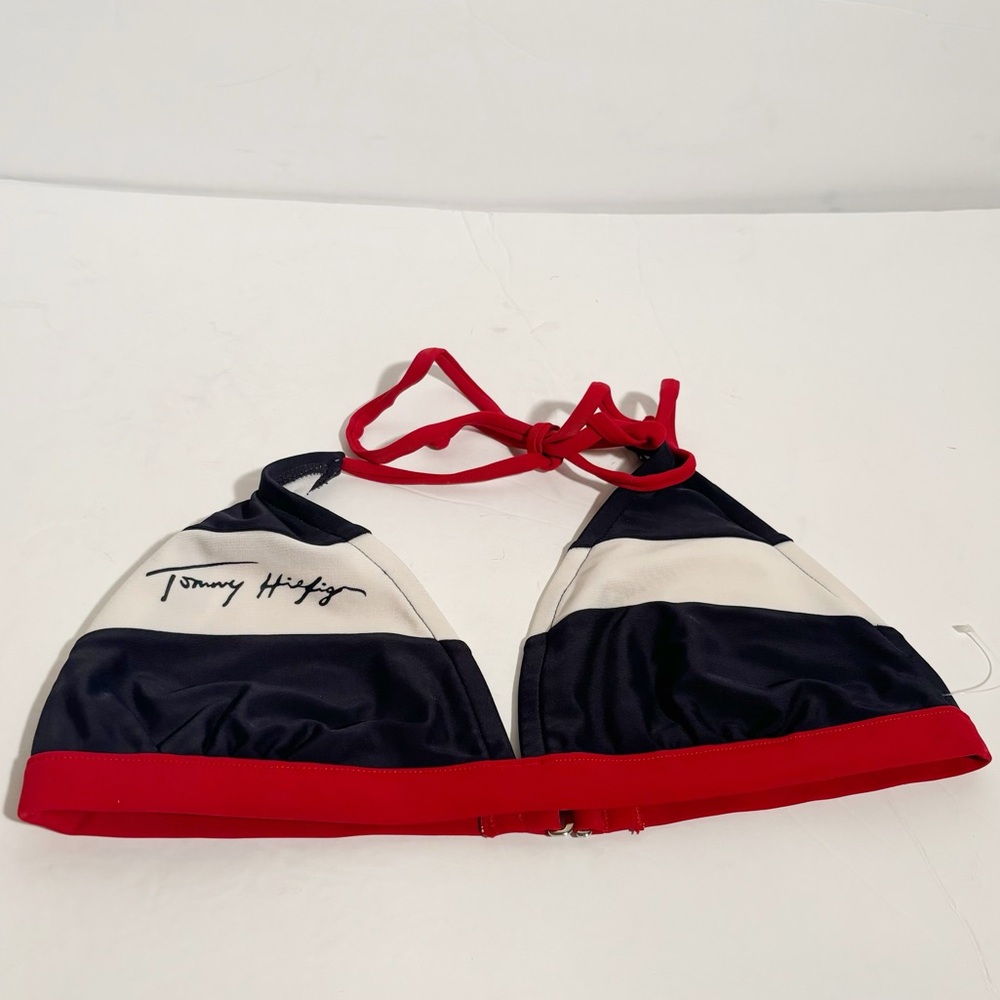 Tommy Hilfiger Womens Bikini Top Swimwear Red and White Strips Beach Size XS Vtg